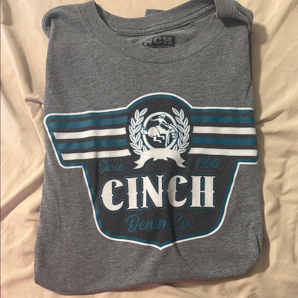 Cinch Charcoal Tee with Blue and White Graphic